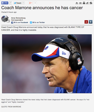 Illustration for article titled Buffalo Bills Publish Report That Head Coach Has "BLANK TYPE OF CANCER"